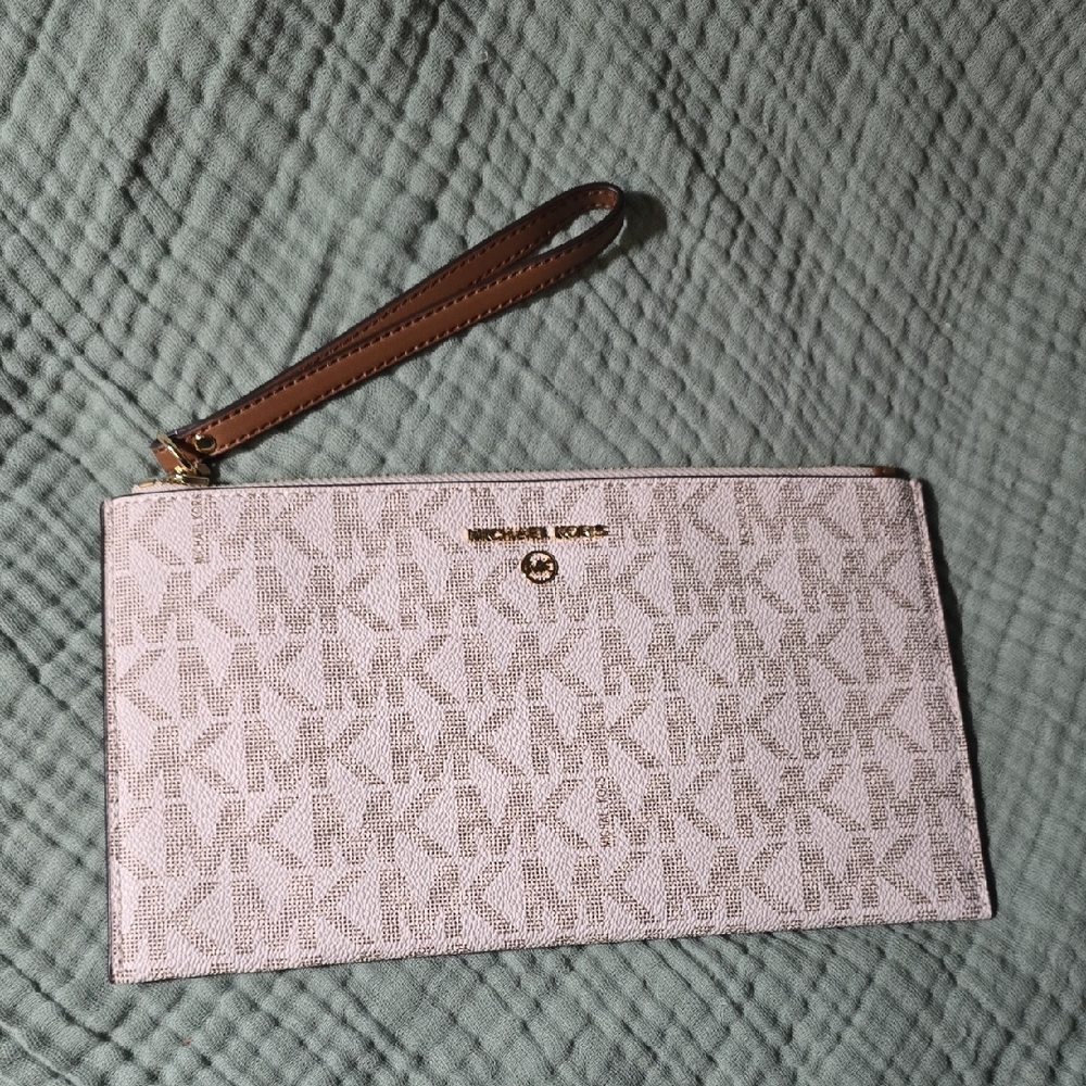 Michael Kors White and Brown Clutch with MK Logo, NWOT